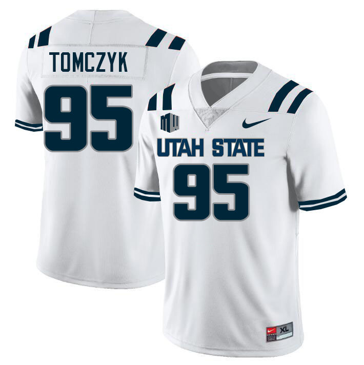 Utah State Aggies #95 Adam Tomczyk College Football Jerseys Stitched Sale-White